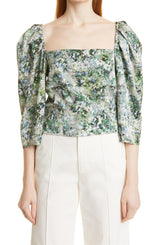 Painted Floral Draped L/S Square NK Top