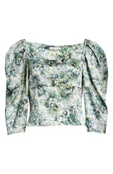 Painted Floral Draped L/S Square NK Top