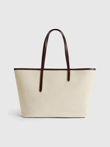 ERACLEA ECRU/WALNUT CANVAS/LEATHER LARGE TOTE BAG