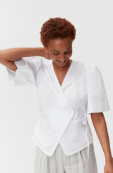 Cotton Poplin Wrap Blouse