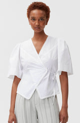 Cotton Poplin Wrap Blouse